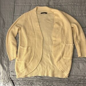 Cream Knit Cardigan Sweater with Ribbed Pattern